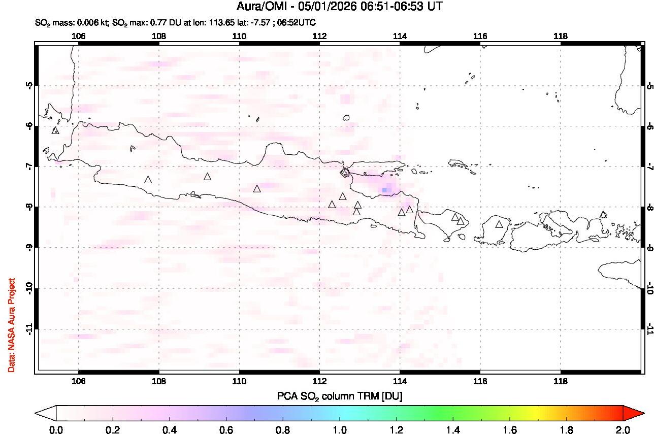 A sulfur dioxide image over Java, Indonesia on May 01, 2026.