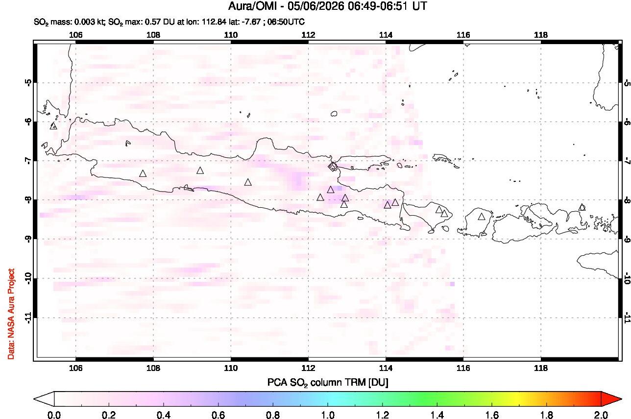 A sulfur dioxide image over Java, Indonesia on May 06, 2026.