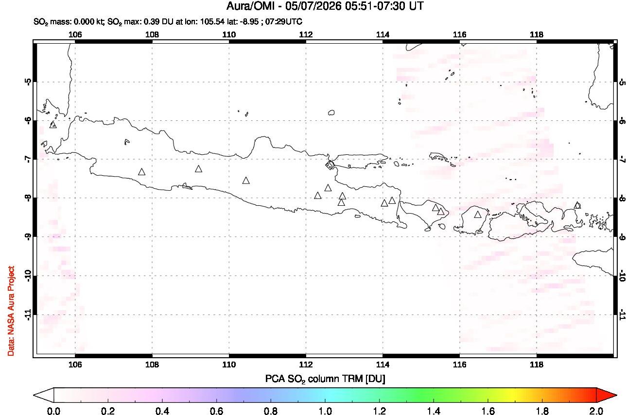 A sulfur dioxide image over Java, Indonesia on May 07, 2026.