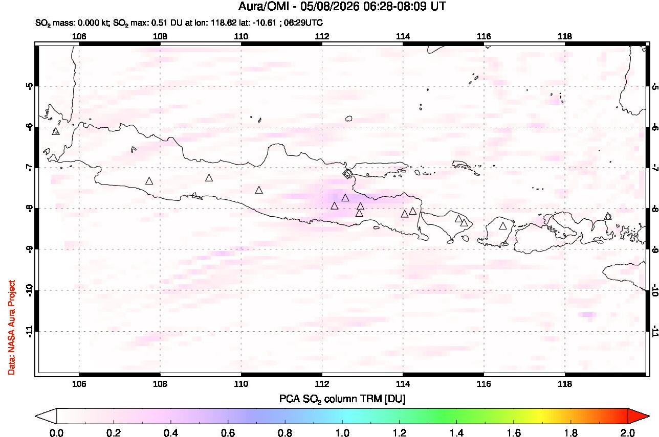 A sulfur dioxide image over Java, Indonesia on May 08, 2026.