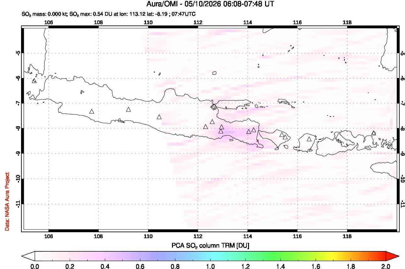 A sulfur dioxide image over Java, Indonesia on May 10, 2026.