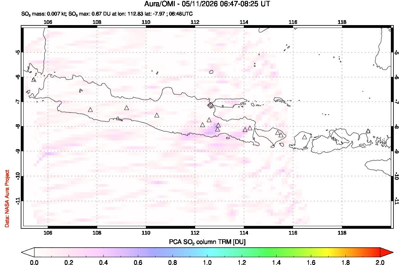 A sulfur dioxide image over Java, Indonesia on May 11, 2026.