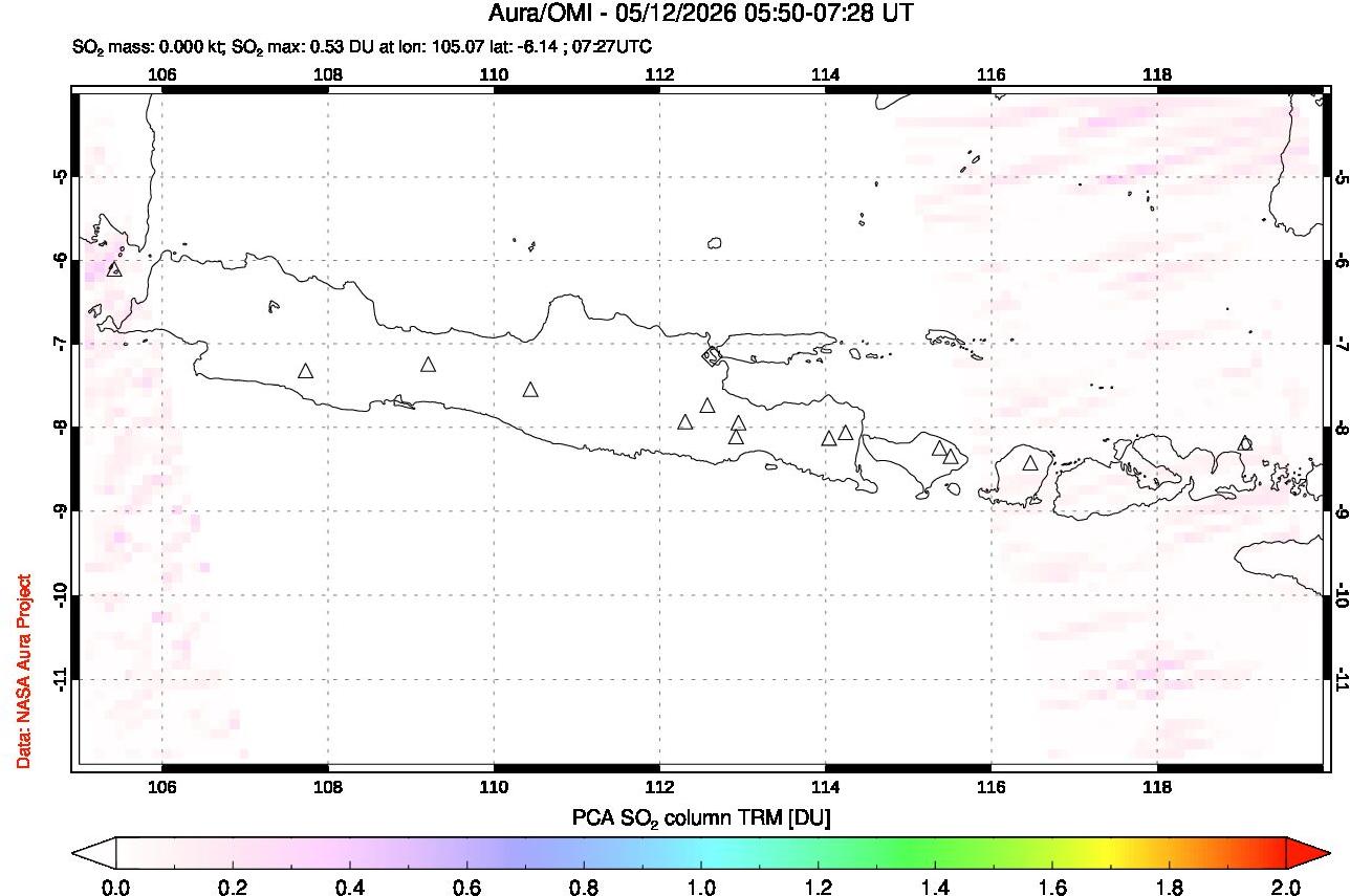 A sulfur dioxide image over Java, Indonesia on May 12, 2026.