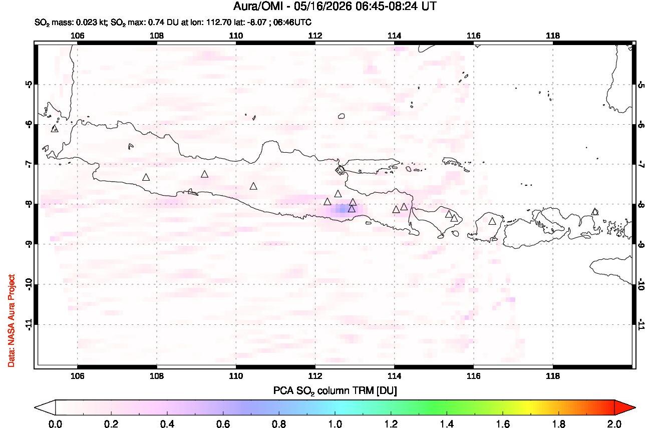 A sulfur dioxide image over Java, Indonesia on May 16, 2026.