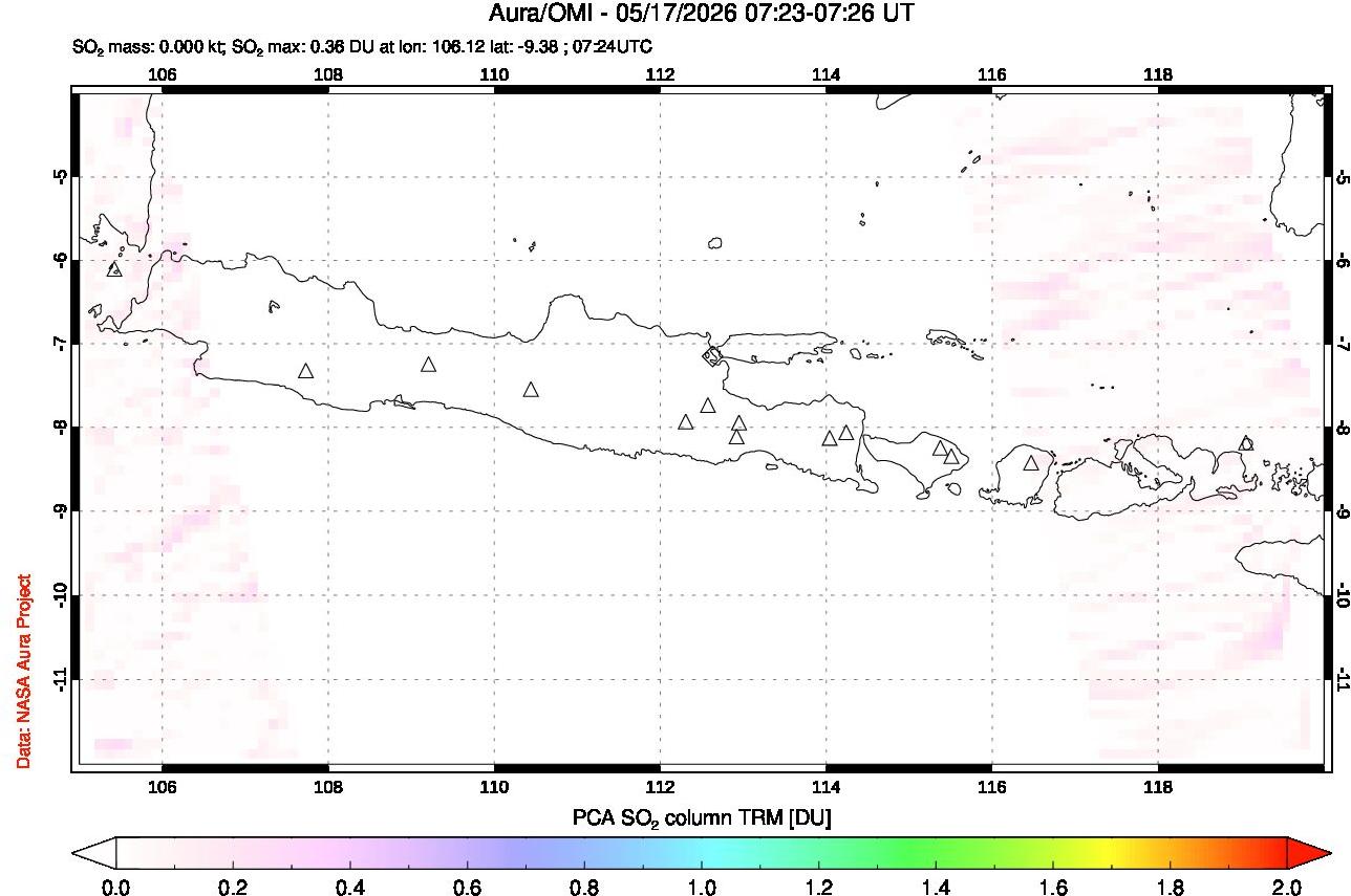 A sulfur dioxide image over Java, Indonesia on May 17, 2026.