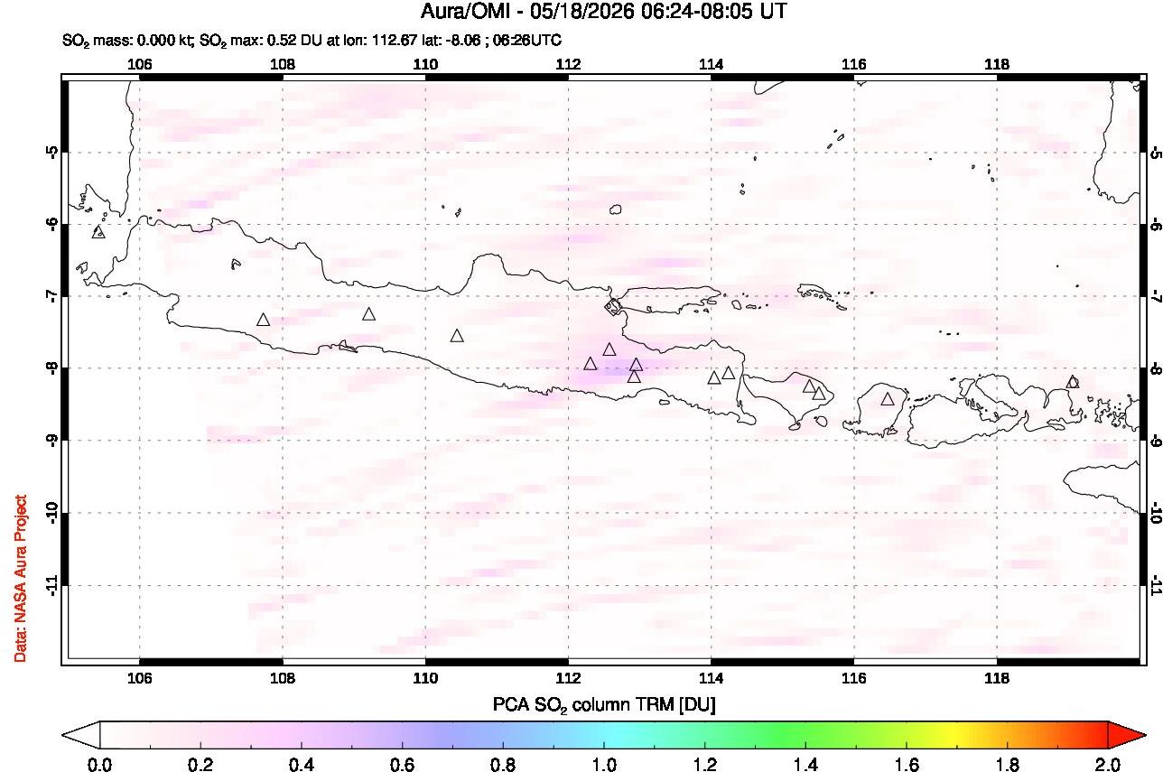 A sulfur dioxide image over Java, Indonesia on May 18, 2026.