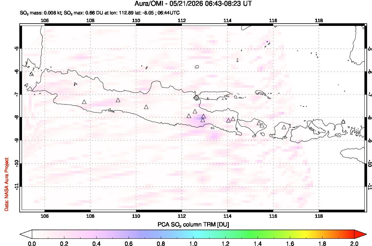 A sulfur dioxide image over Java, Indonesia on May 21, 2026.