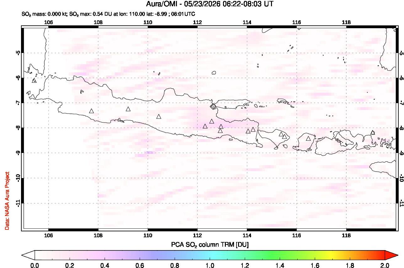 A sulfur dioxide image over Java, Indonesia on May 23, 2026.