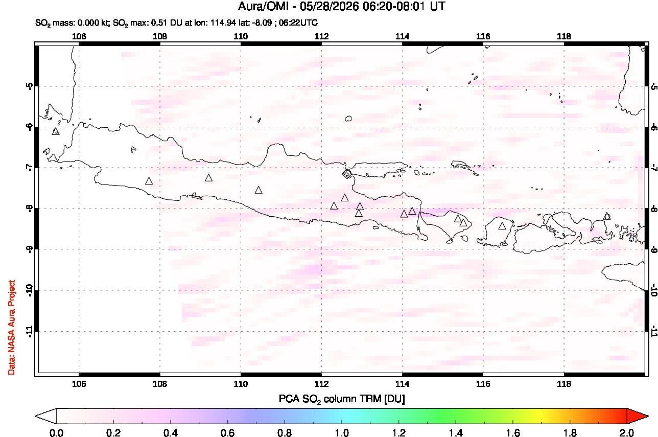 A sulfur dioxide image over Java, Indonesia on May 28, 2026.