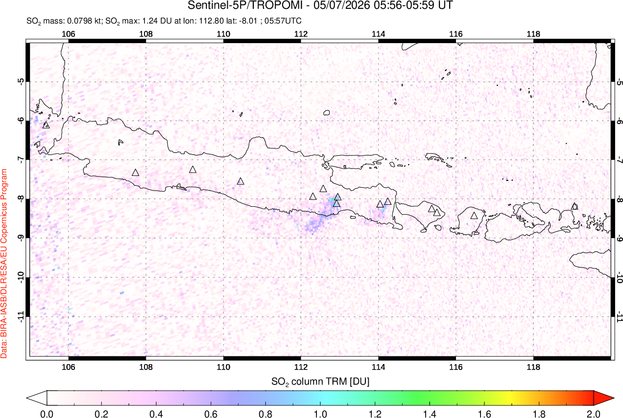 A sulfur dioxide image over Java, Indonesia on May 07, 2026.
