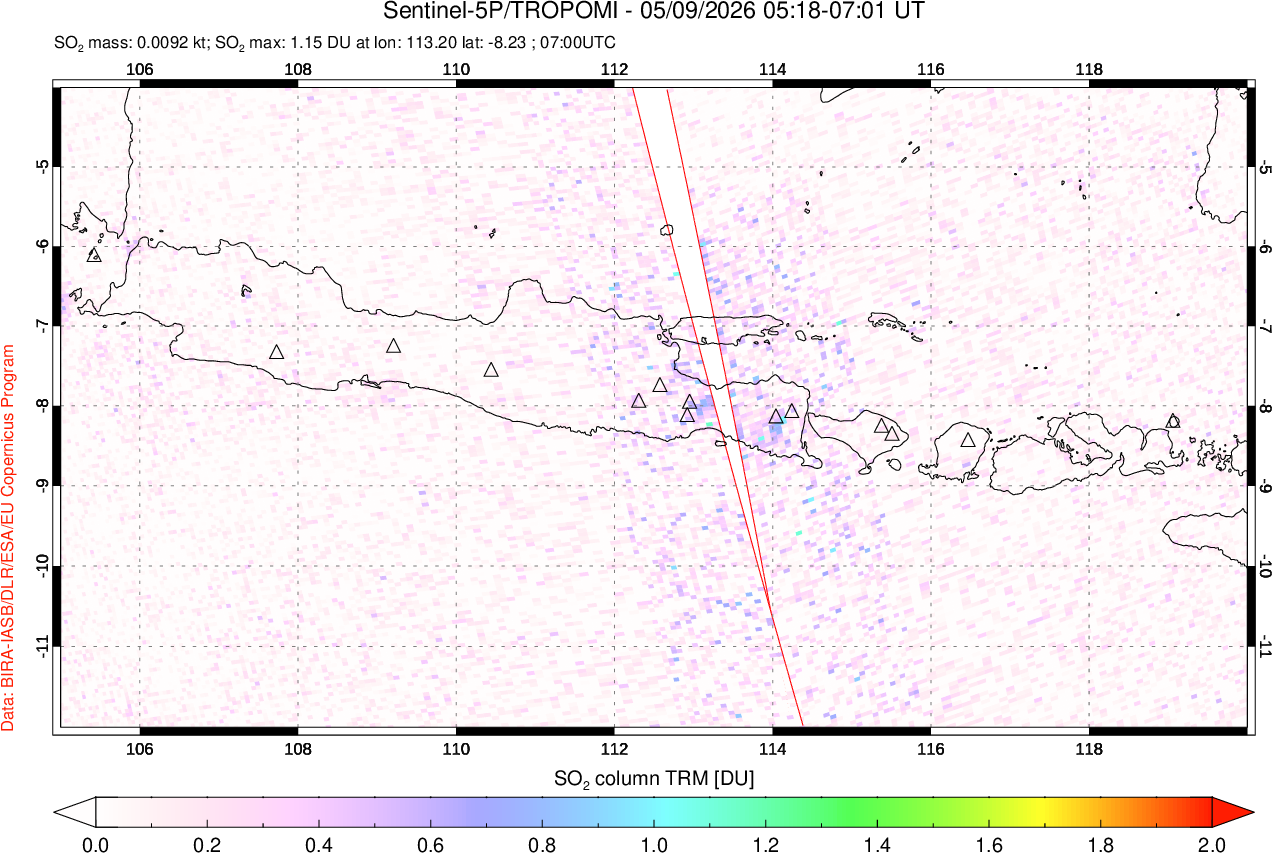 A sulfur dioxide image over Java, Indonesia on May 09, 2026.