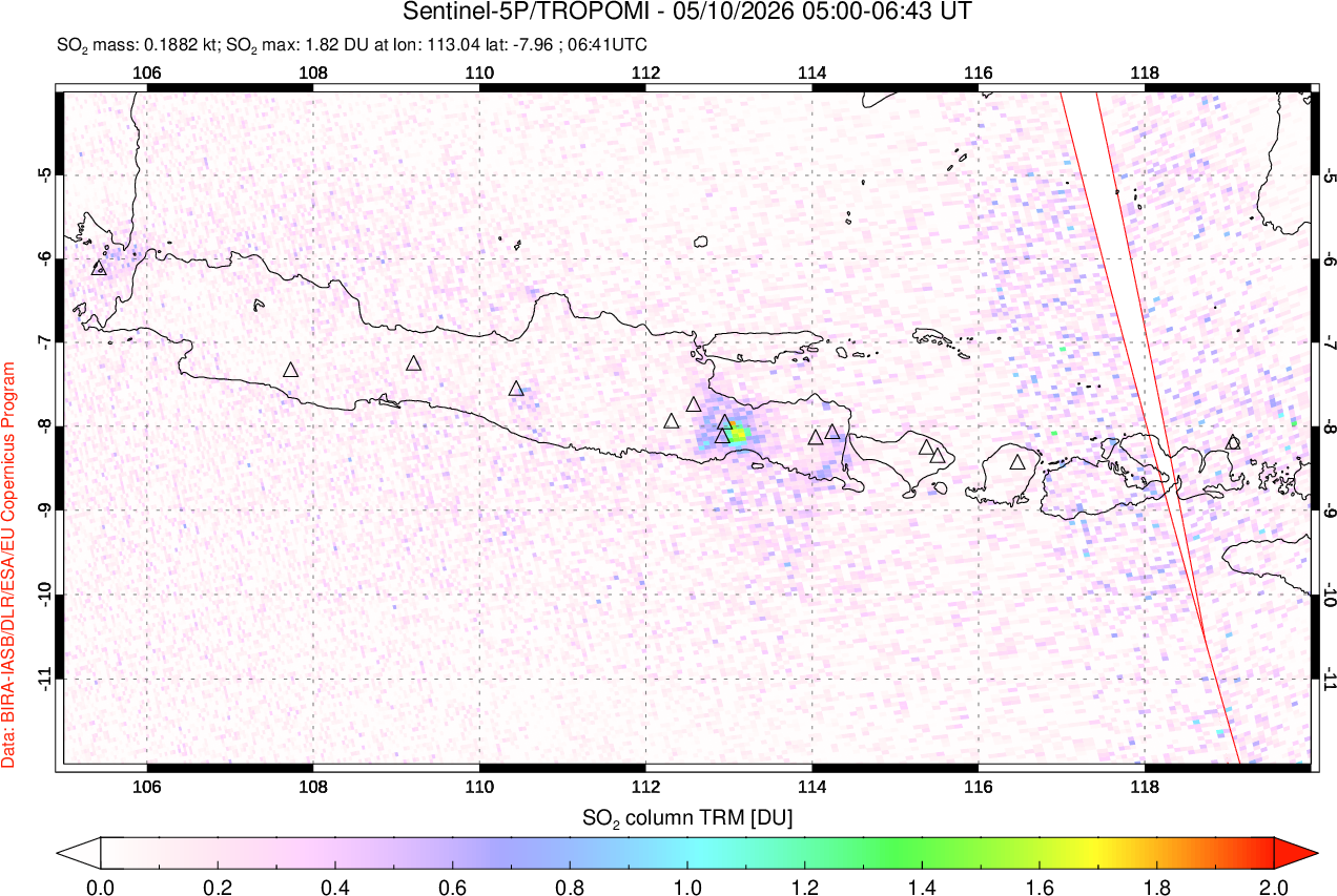 A sulfur dioxide image over Java, Indonesia on May 10, 2026.