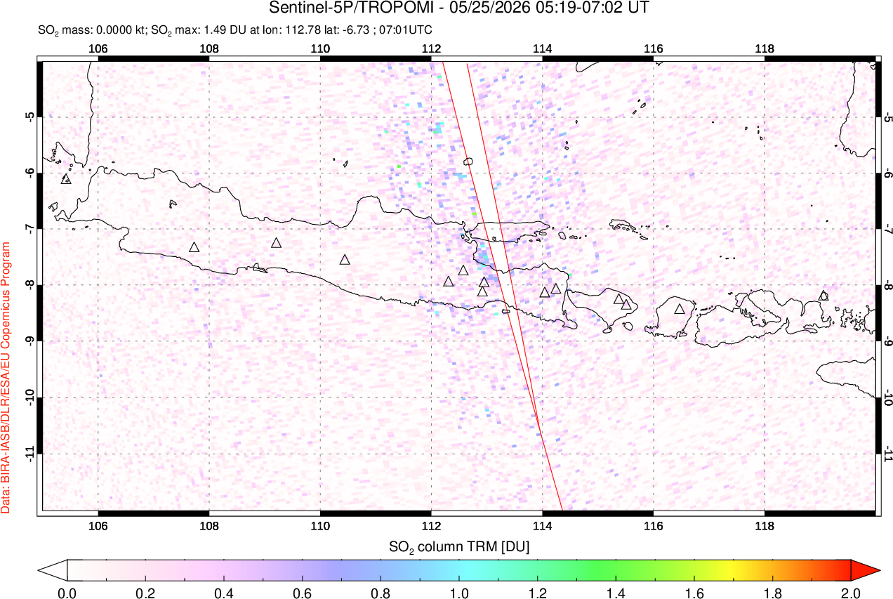 A sulfur dioxide image over Java, Indonesia on May 25, 2026.