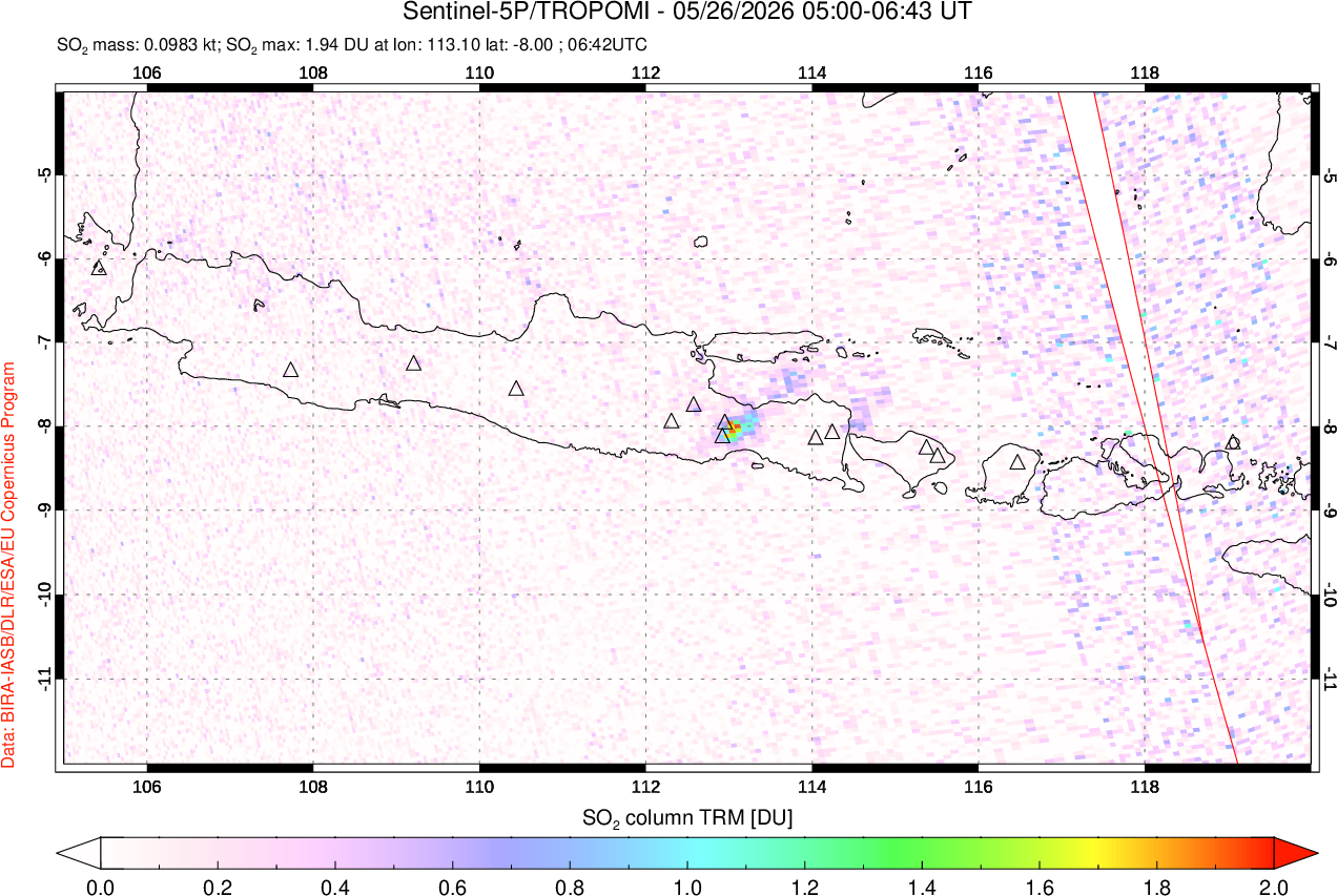 A sulfur dioxide image over Java, Indonesia on May 26, 2026.
