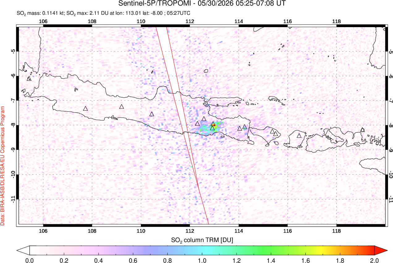 A sulfur dioxide image over Java, Indonesia on May 30, 2026.