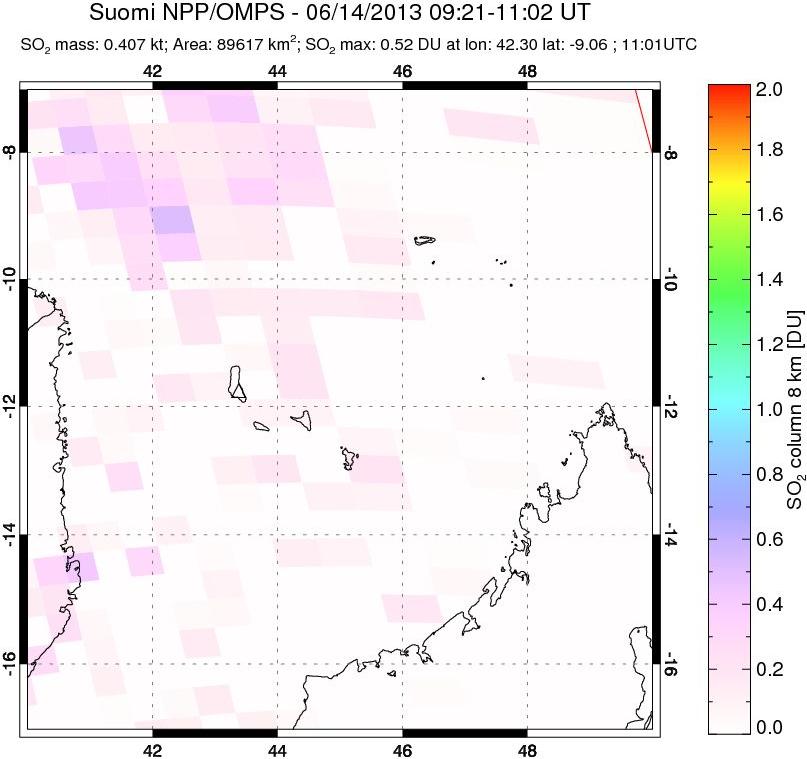 A sulfur dioxide image over Comoro Islands on Jun 14, 2013.