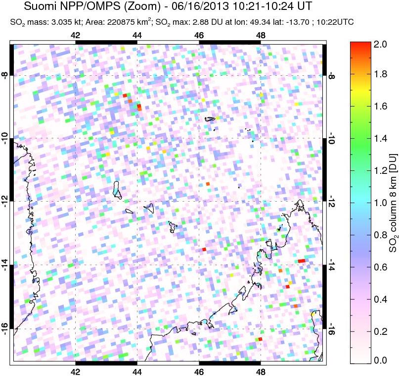 A sulfur dioxide image over Comoro Islands on Jun 16, 2013.