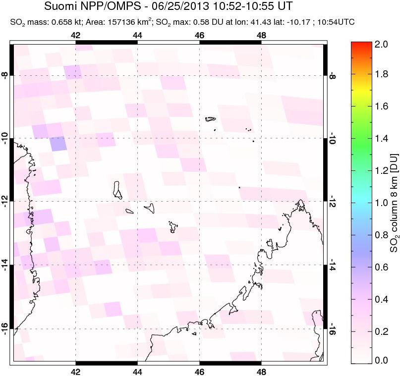 A sulfur dioxide image over Comoro Islands on Jun 25, 2013.