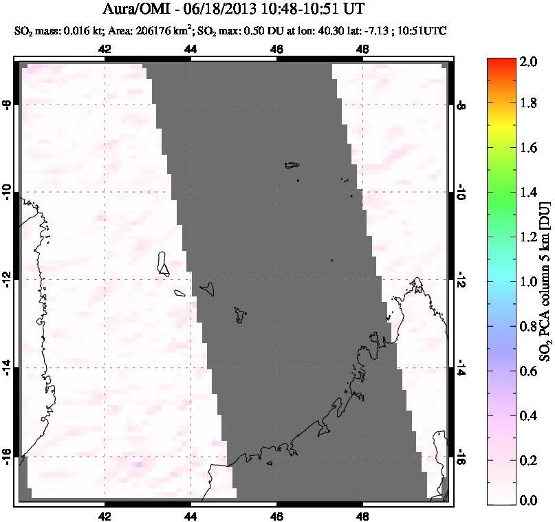 A sulfur dioxide image over Comoro Islands on Jun 18, 2013.
