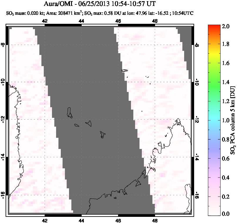 A sulfur dioxide image over Comoro Islands on Jun 25, 2013.