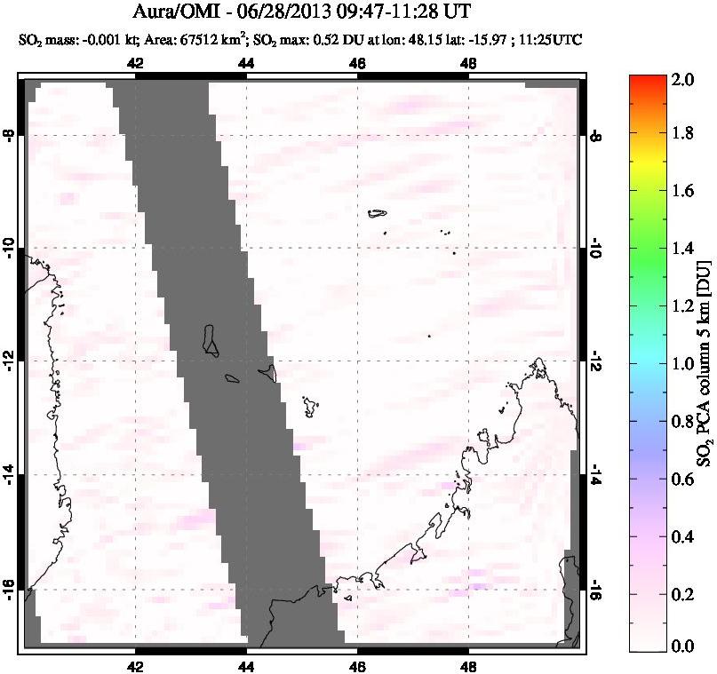 A sulfur dioxide image over Comoro Islands on Jun 28, 2013.