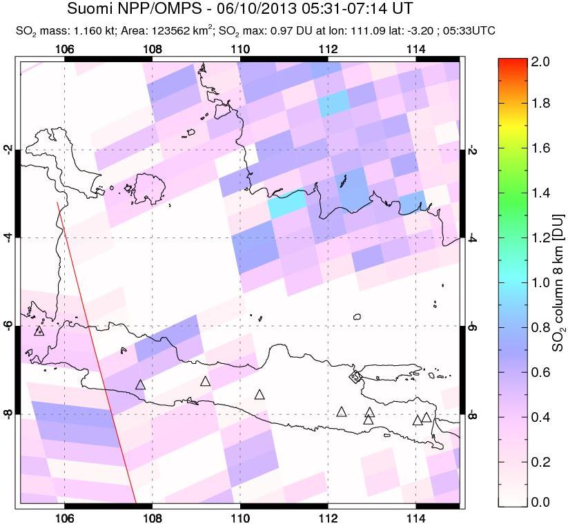 A sulfur dioxide image over Java, Indonesia on Jun 10, 2013.