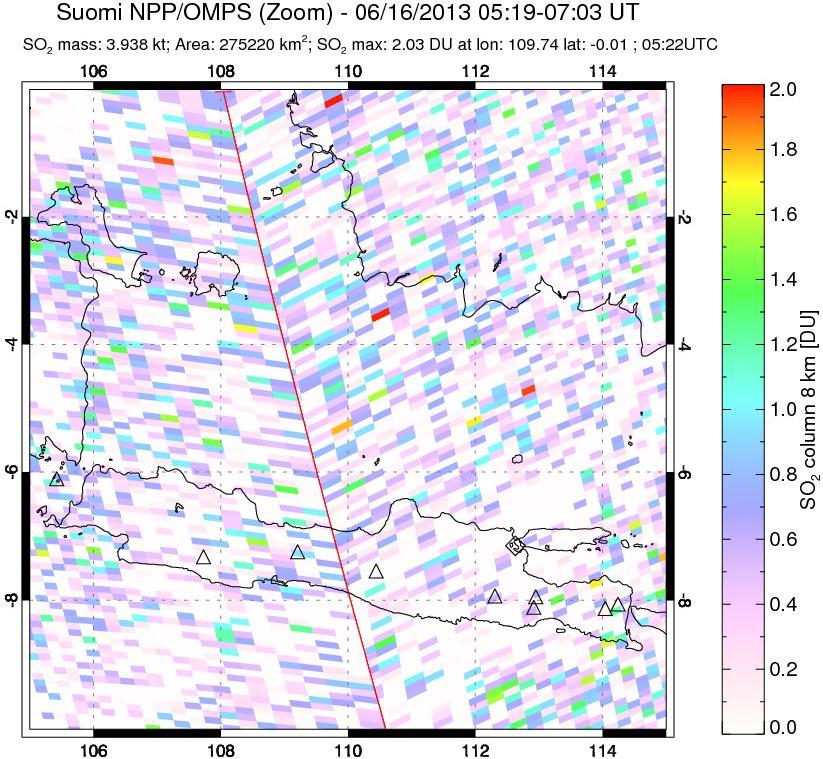 A sulfur dioxide image over Java, Indonesia on Jun 16, 2013.