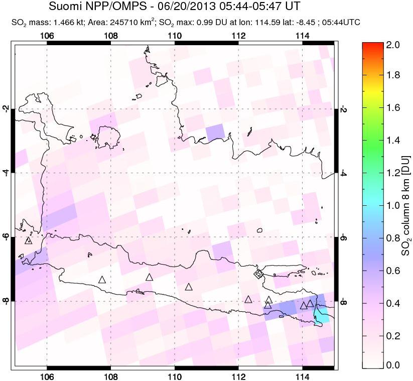 A sulfur dioxide image over Java, Indonesia on Jun 20, 2013.