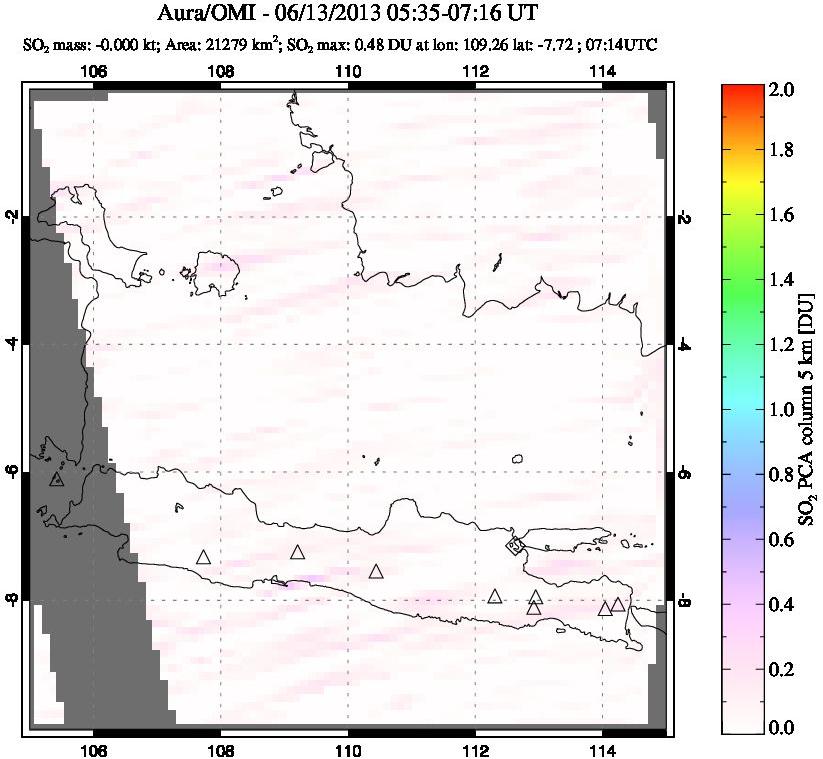 A sulfur dioxide image over Java, Indonesia on Jun 13, 2013.