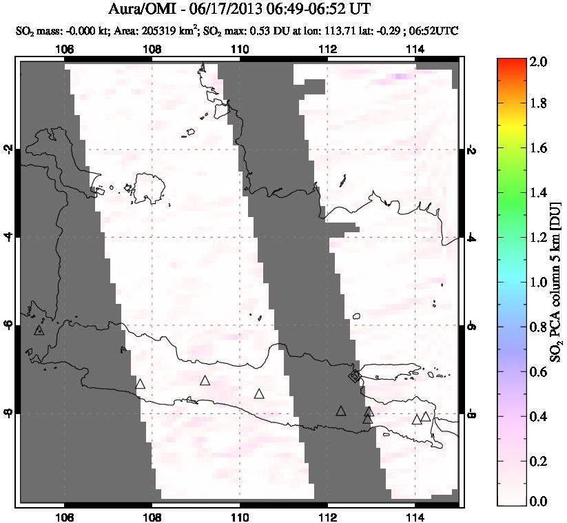 A sulfur dioxide image over Java, Indonesia on Jun 17, 2013.