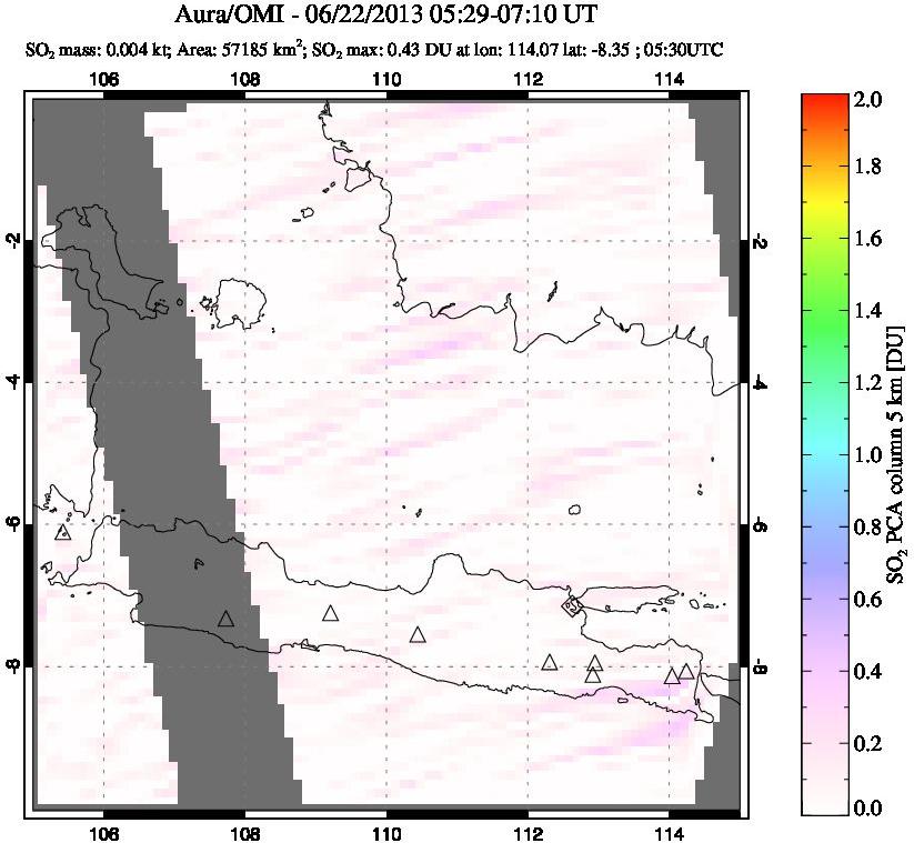 A sulfur dioxide image over Java, Indonesia on Jun 22, 2013.