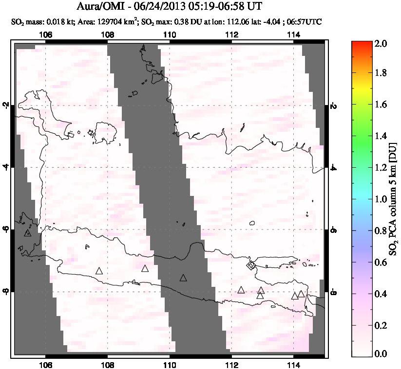 A sulfur dioxide image over Java, Indonesia on Jun 24, 2013.