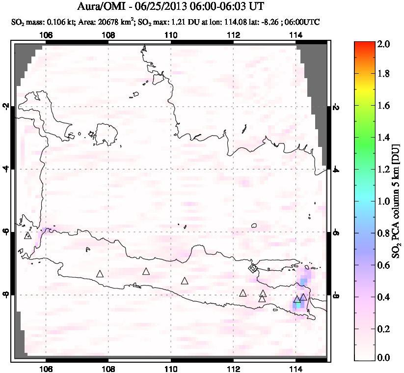A sulfur dioxide image over Java, Indonesia on Jun 25, 2013.