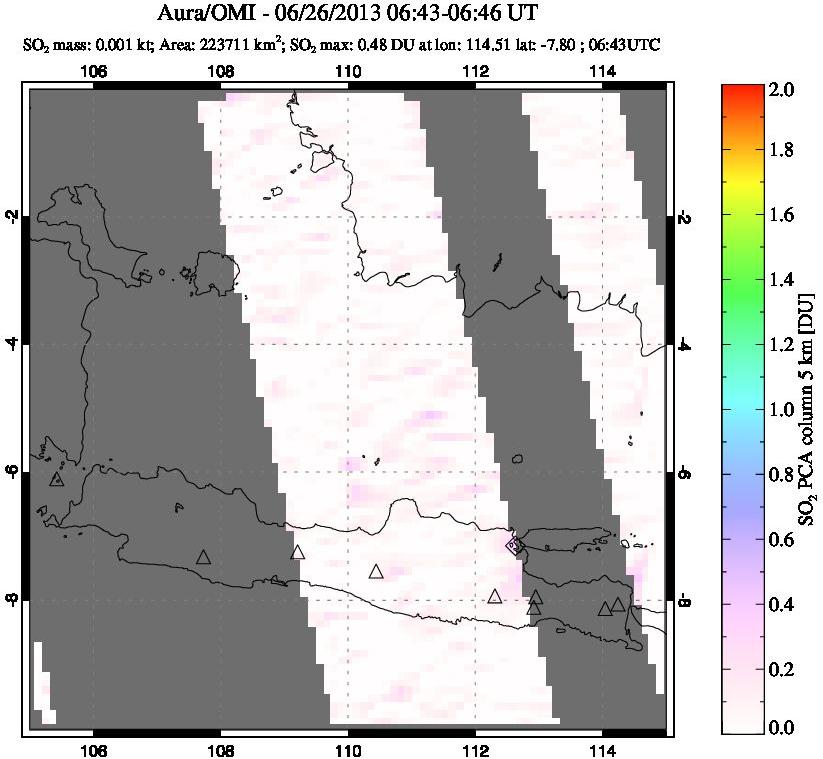 A sulfur dioxide image over Java, Indonesia on Jun 26, 2013.