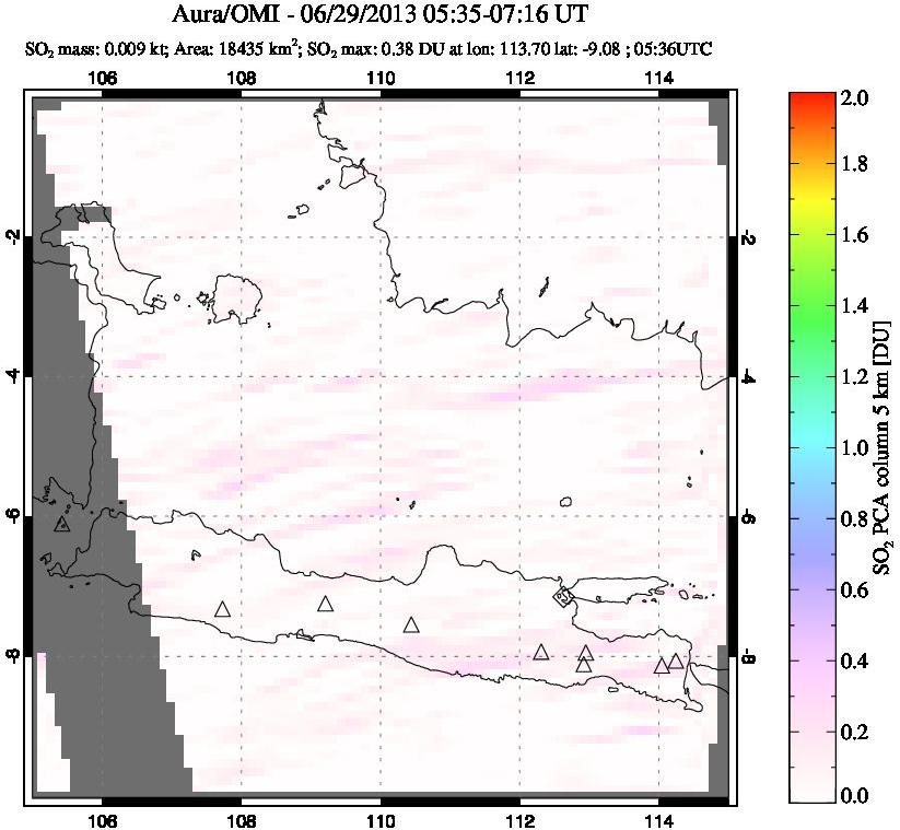 A sulfur dioxide image over Java, Indonesia on Jun 29, 2013.