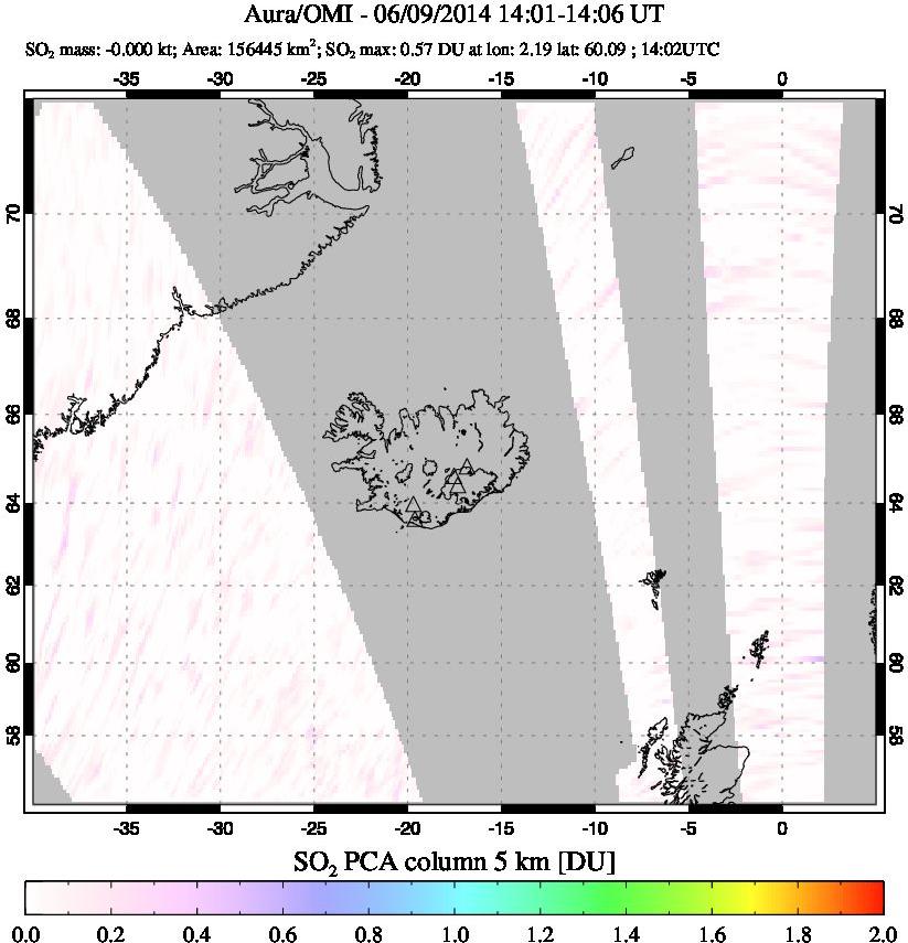 A sulfur dioxide image over Iceland on Jun 09, 2014.
