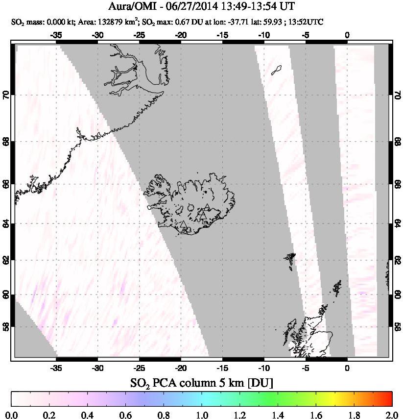 A sulfur dioxide image over Iceland on Jun 27, 2014.