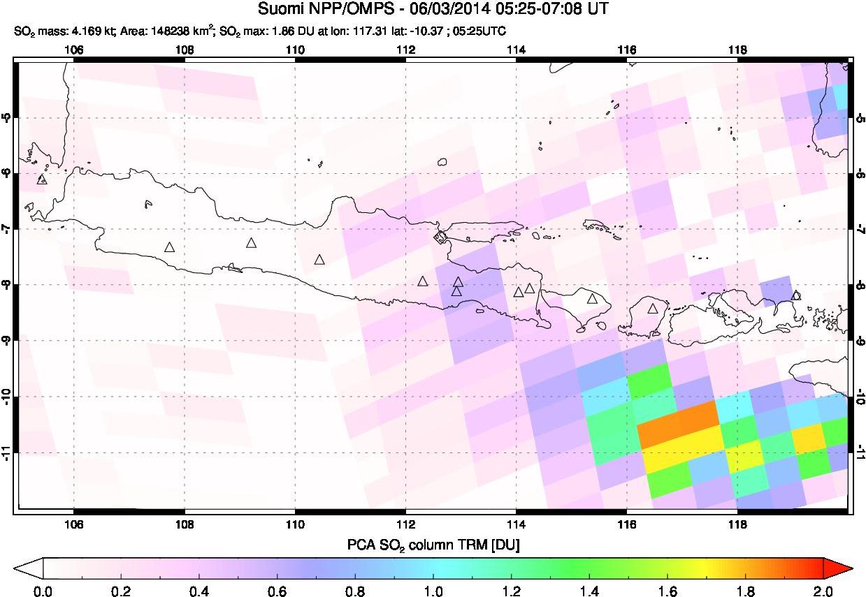 A sulfur dioxide image over Java, Indonesia on Jun 03, 2014.