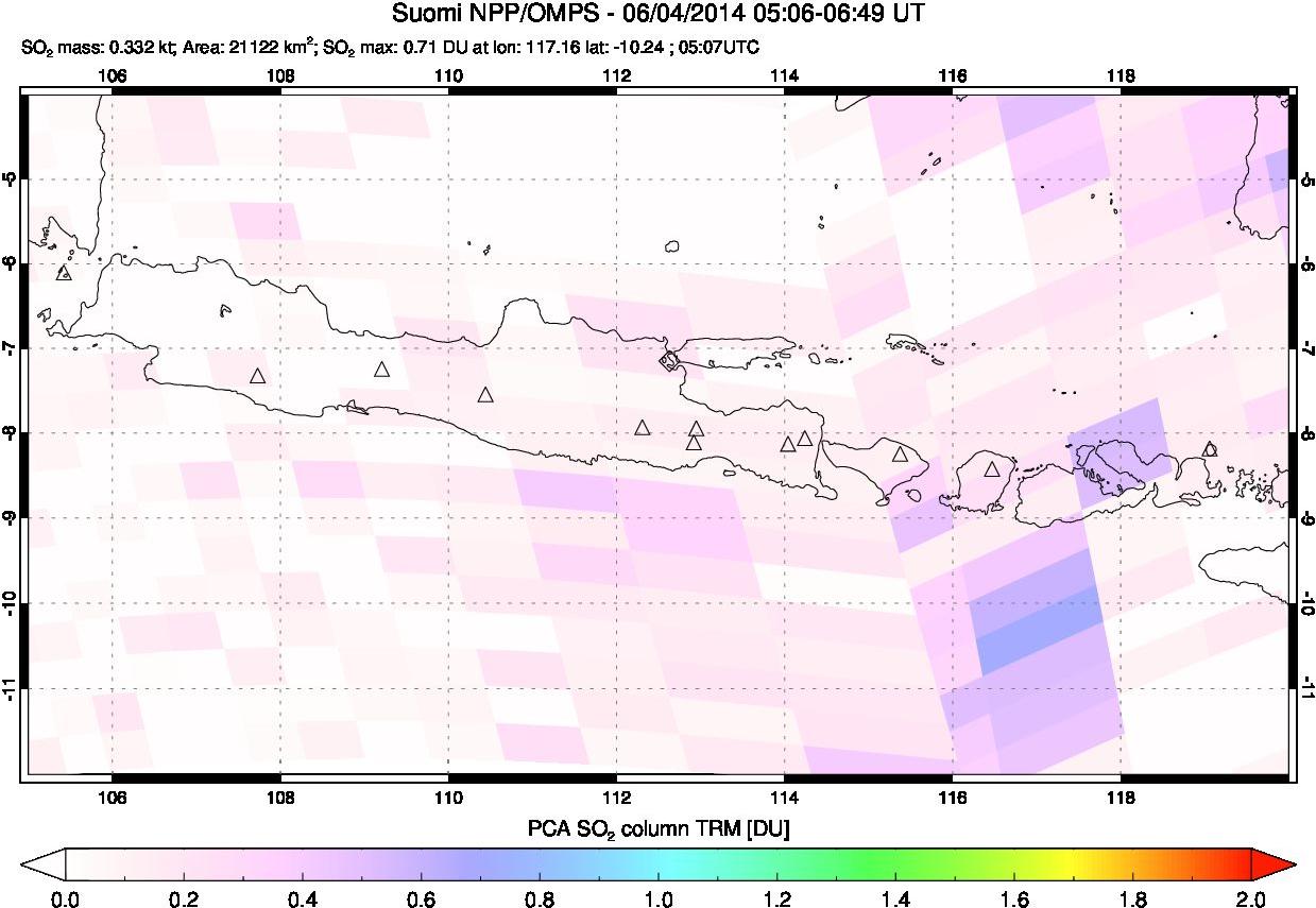 A sulfur dioxide image over Java, Indonesia on Jun 04, 2014.