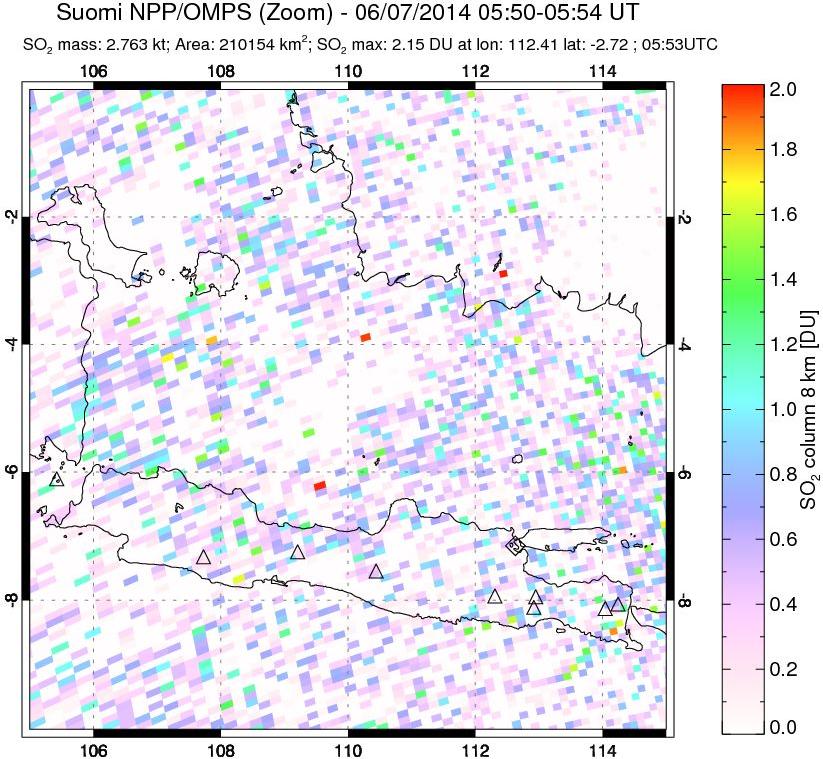 A sulfur dioxide image over Java, Indonesia on Jun 07, 2014.