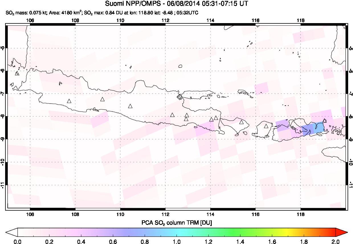 A sulfur dioxide image over Java, Indonesia on Jun 08, 2014.