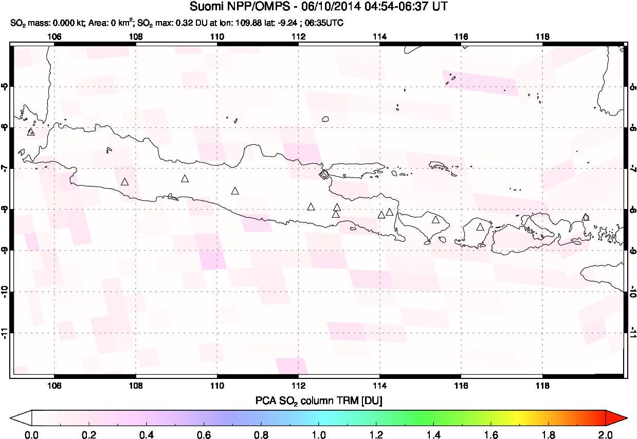 A sulfur dioxide image over Java, Indonesia on Jun 10, 2014.
