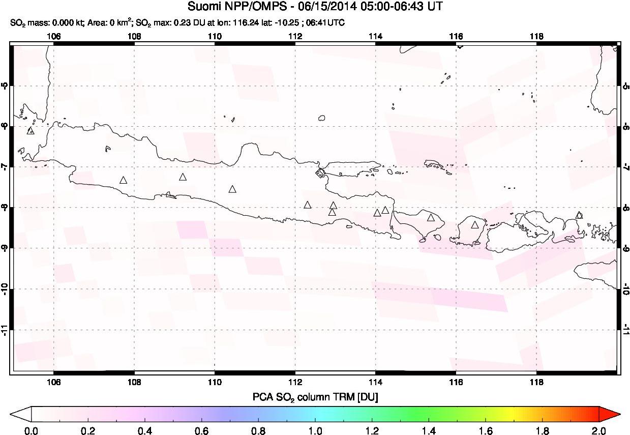 A sulfur dioxide image over Java, Indonesia on Jun 15, 2014.