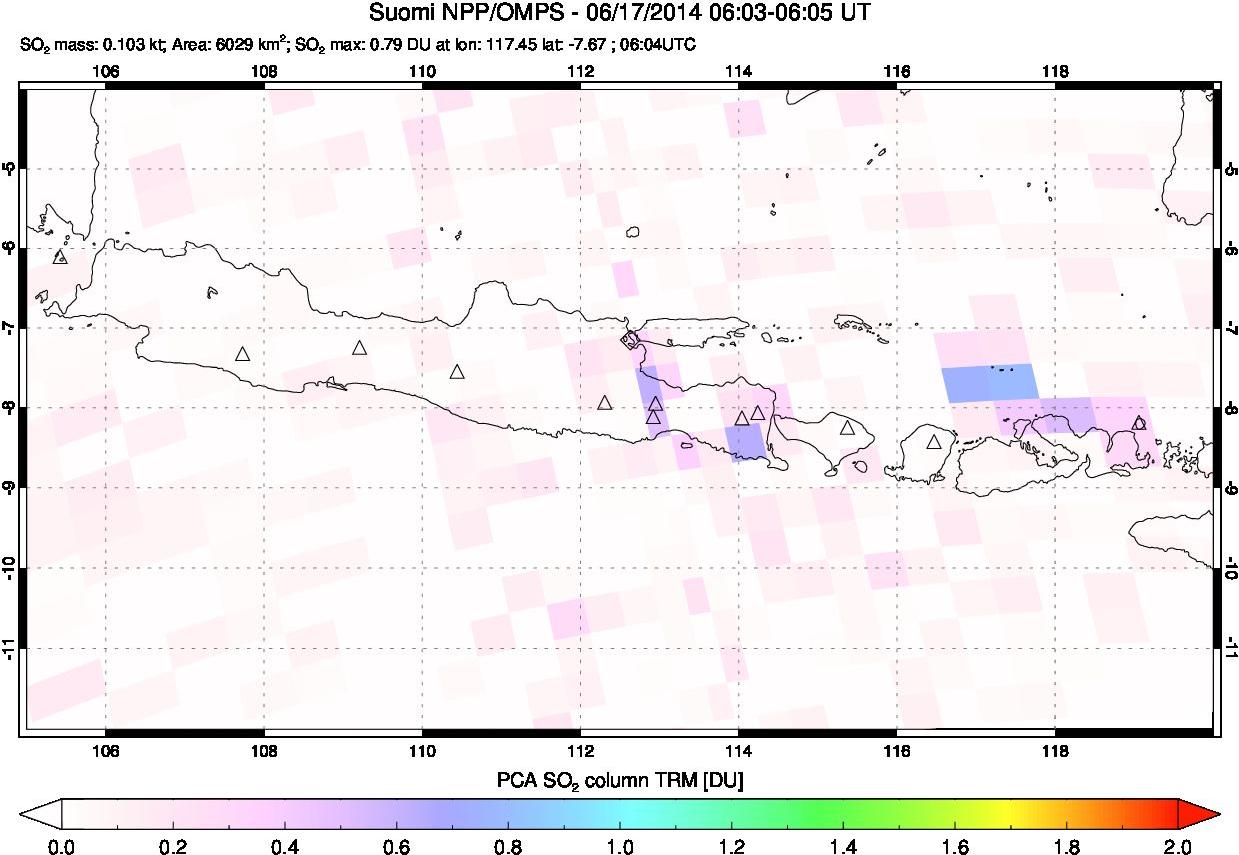 A sulfur dioxide image over Java, Indonesia on Jun 17, 2014.