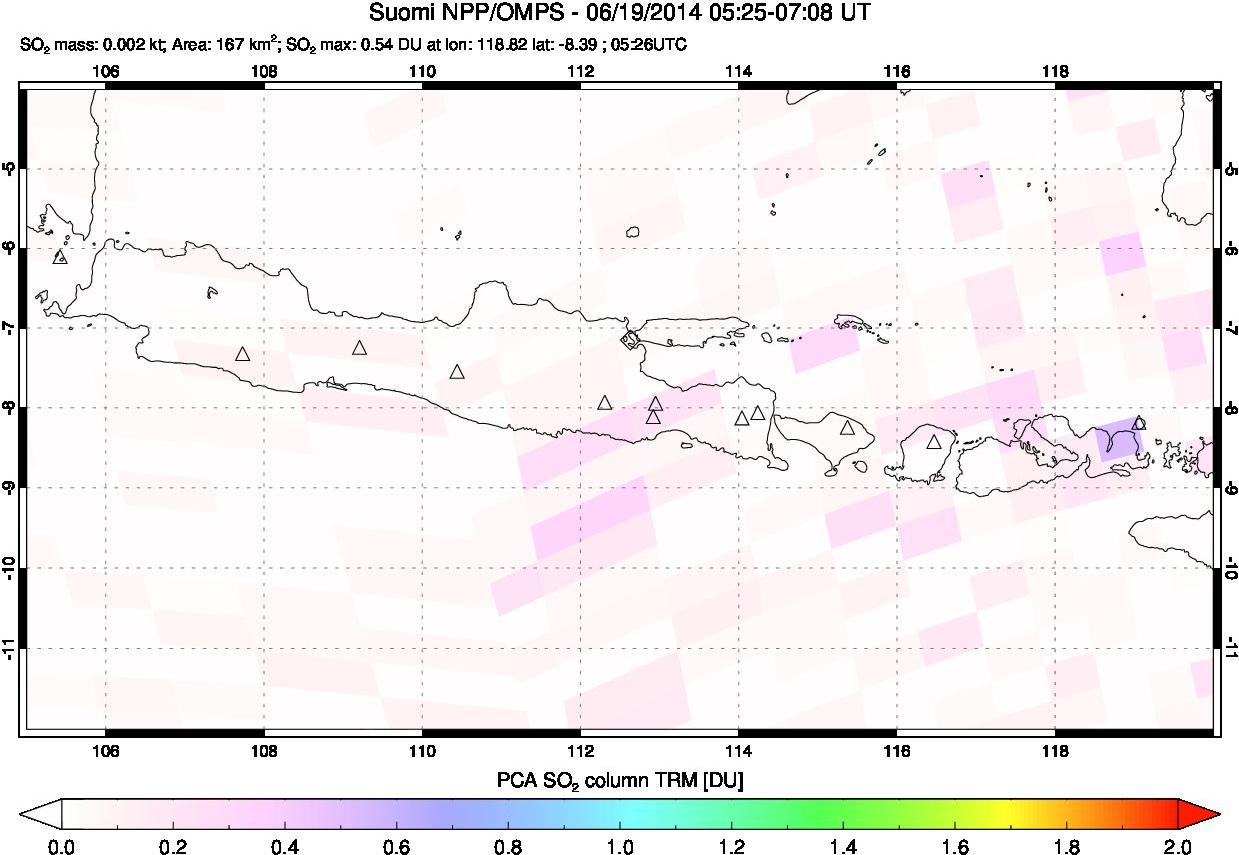 A sulfur dioxide image over Java, Indonesia on Jun 19, 2014.