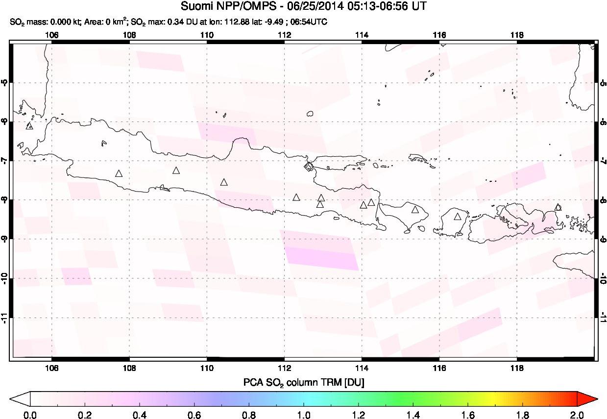 A sulfur dioxide image over Java, Indonesia on Jun 25, 2014.