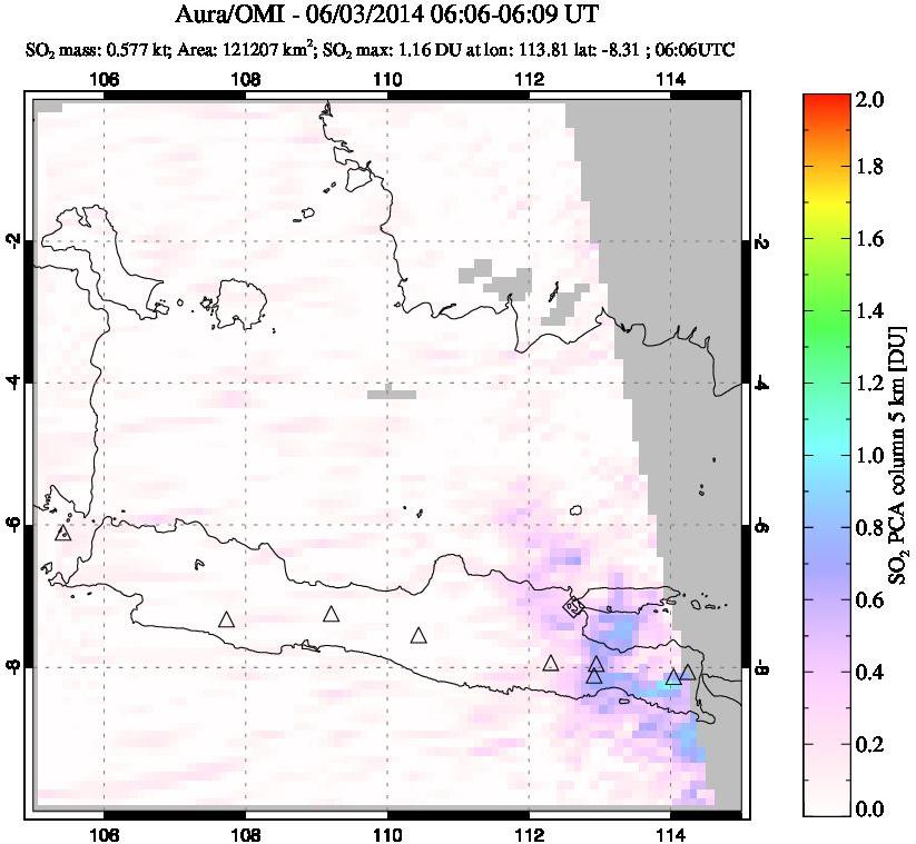 A sulfur dioxide image over Java, Indonesia on Jun 03, 2014.