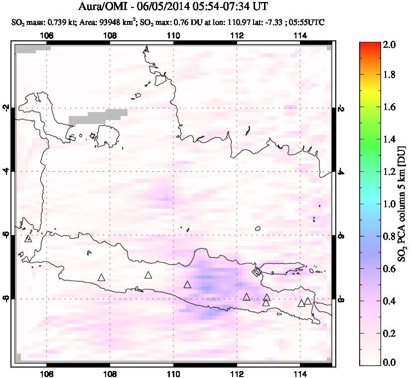 A sulfur dioxide image over Java, Indonesia on Jun 05, 2014.
