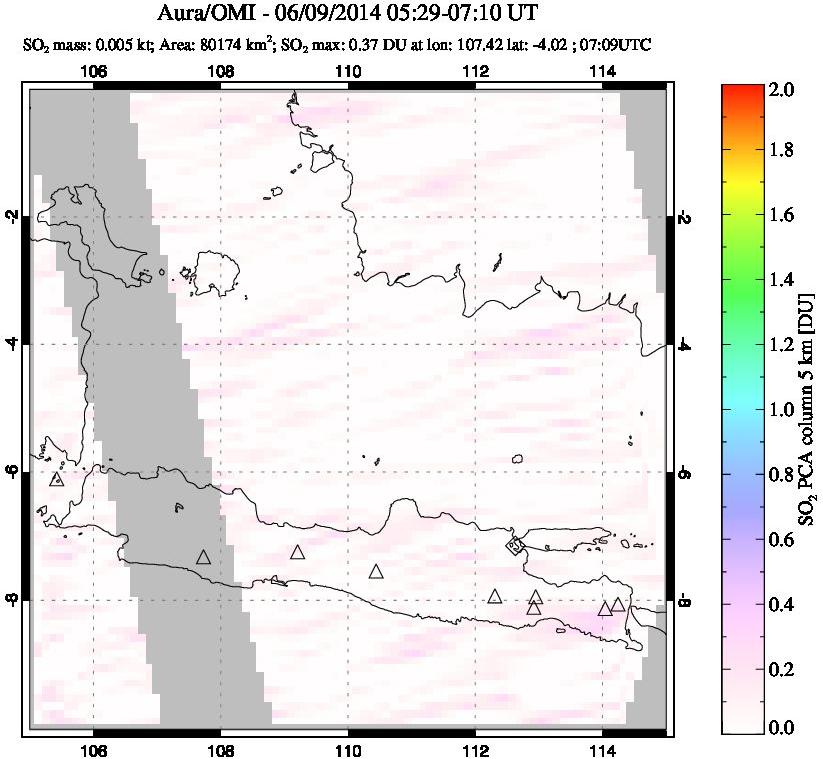 A sulfur dioxide image over Java, Indonesia on Jun 09, 2014.