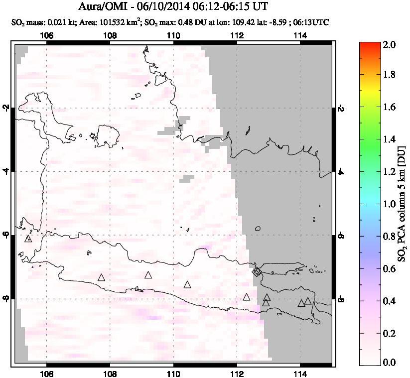 A sulfur dioxide image over Java, Indonesia on Jun 10, 2014.
